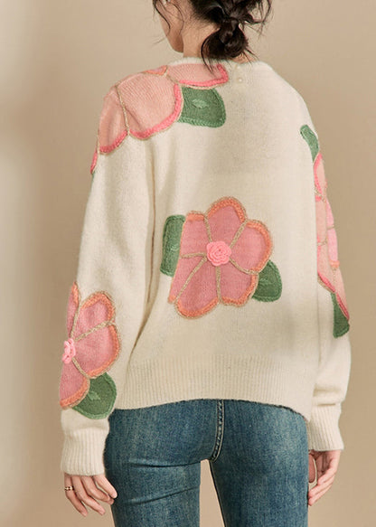 Pink Patchwork Cozy Cotton Knit Sweaters Fall