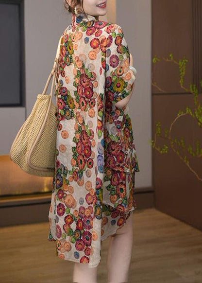 Khaki Oversized Print Cotton Two Pieces Set Summer