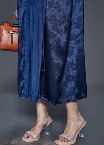 Blue Embroidered Patchwork Silk Dress Sleeveless