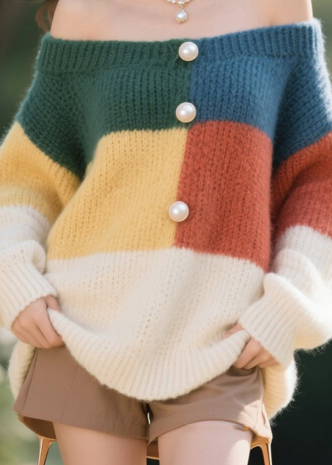 Colorblock Nail Bead Knit Sweater Tops Fall