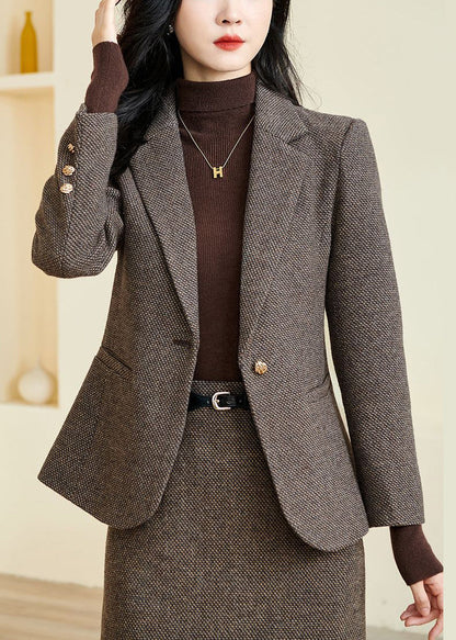French Coffee Notched Pockets Cotton Coats Winter