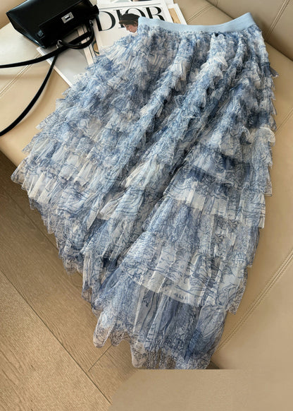 Blue Tie Dye Layered Tulle Skirt Summer