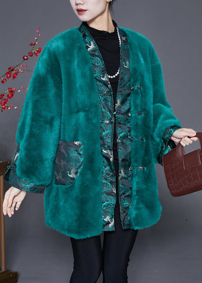 Peacock Green Oversized Patchwork Faux Fur Coats Winter