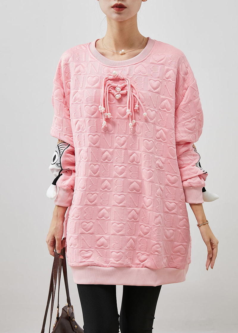 Pink Cartoon Tasseled Cotton Sweatshirt Spring