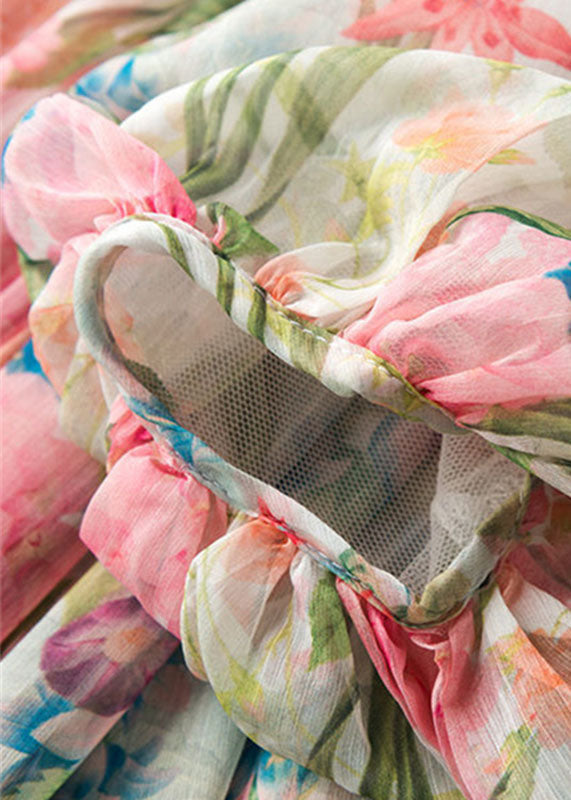 Print Wrinkled Patchwork Chiffon Blouses Lantern Sleeve