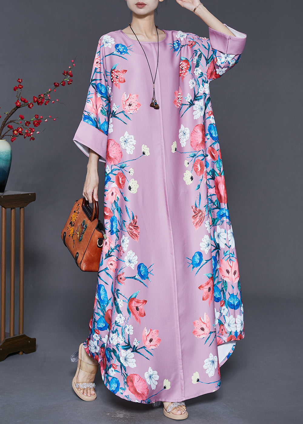 Pink Print Holiday Dresses Oversized Summer