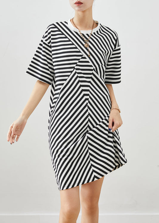 Black Striped Cotton Vacation Dresses Summer