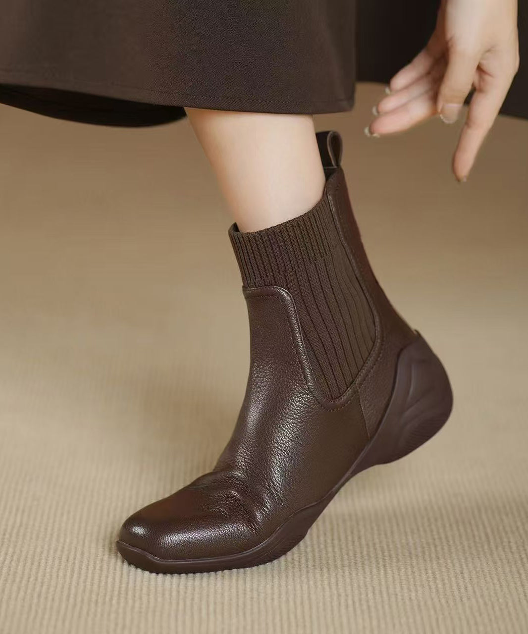 Splicing Comfy Boots Brown Sheepskin