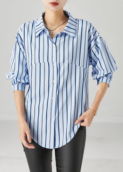 Blue Peter Pan Collar Striped Cotton Top Fall