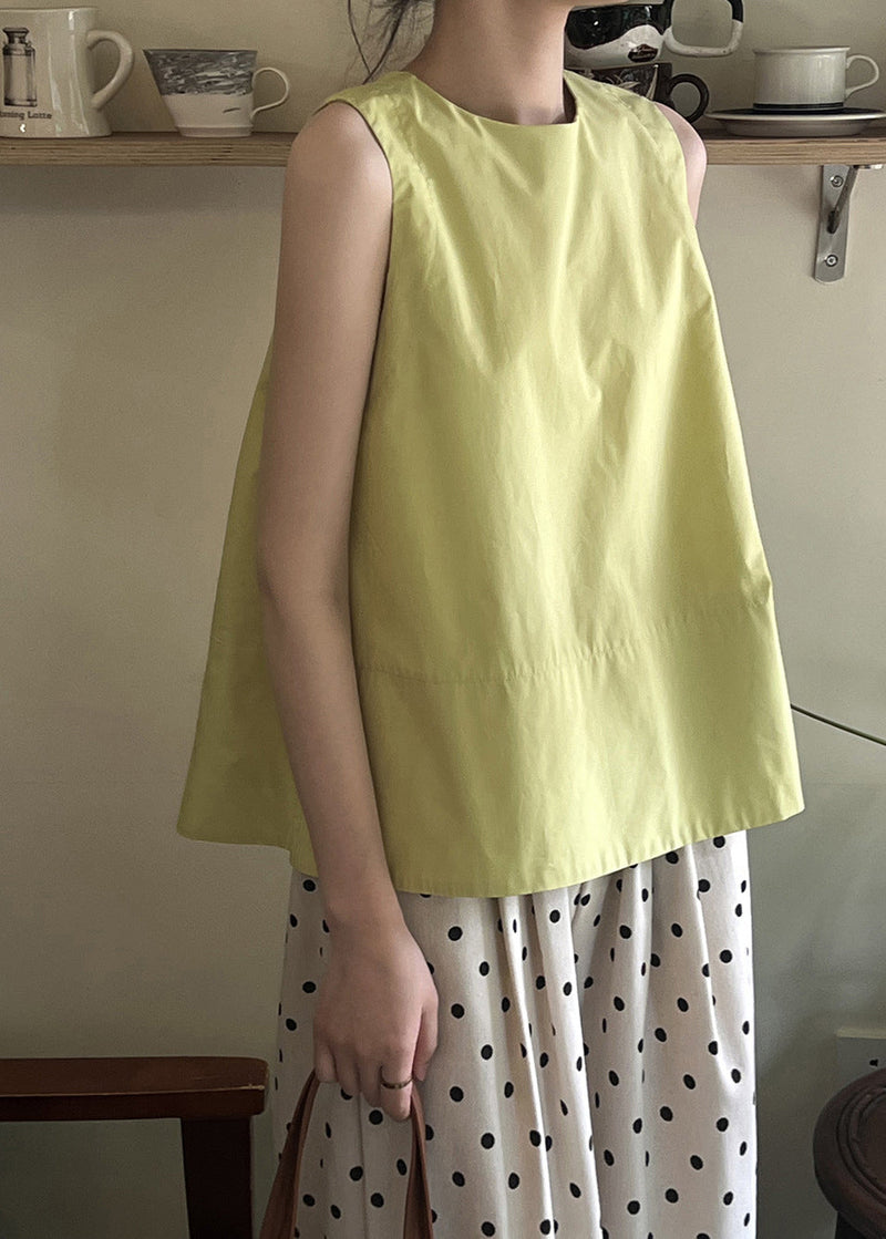 Green O Neck Cotton Tops Sleeveless