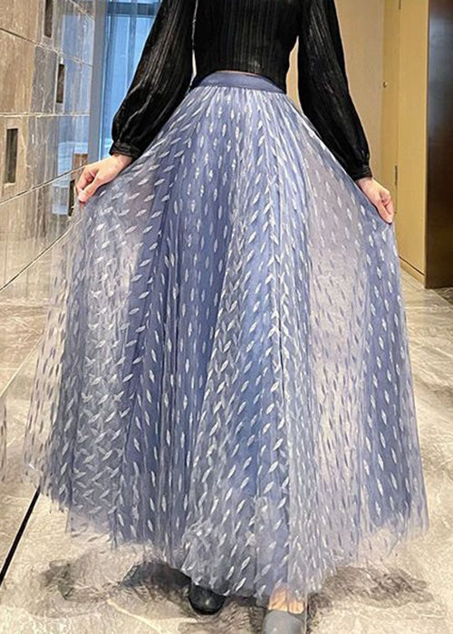 Blue Tulle a Line Skirts High Waist