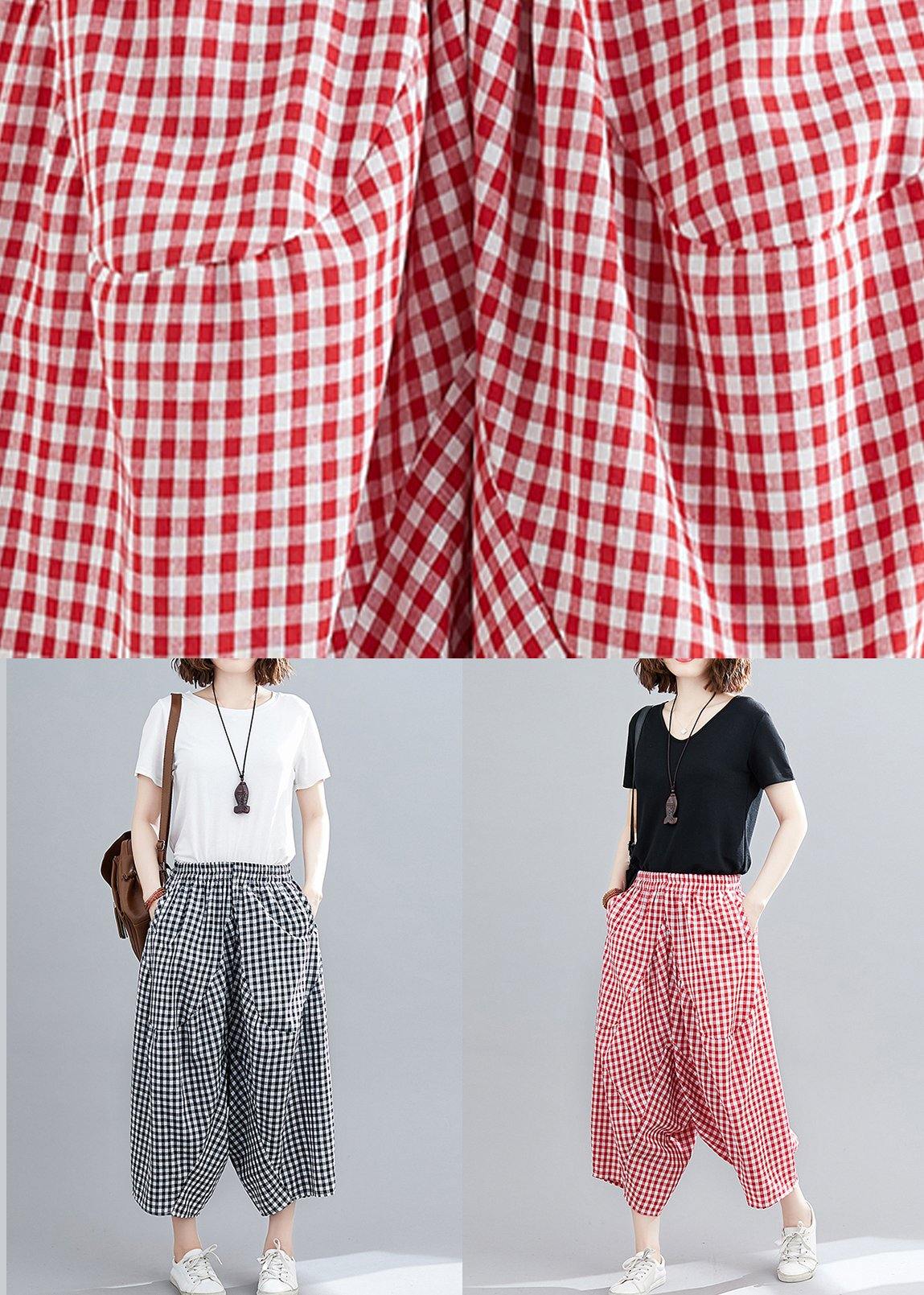 Stitched Black Plaid Large Capris