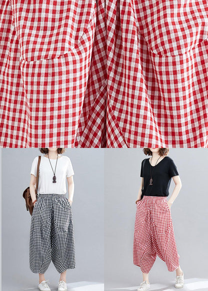 Red Plaid Large Elastic Waist Pants