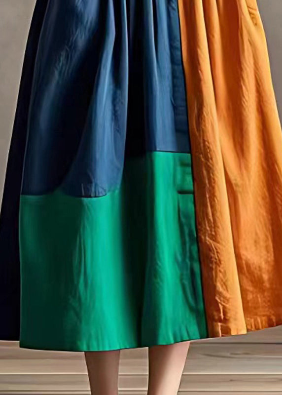 French Colorblock Oversized Patchwork Cotton Maxi Dress Summer
