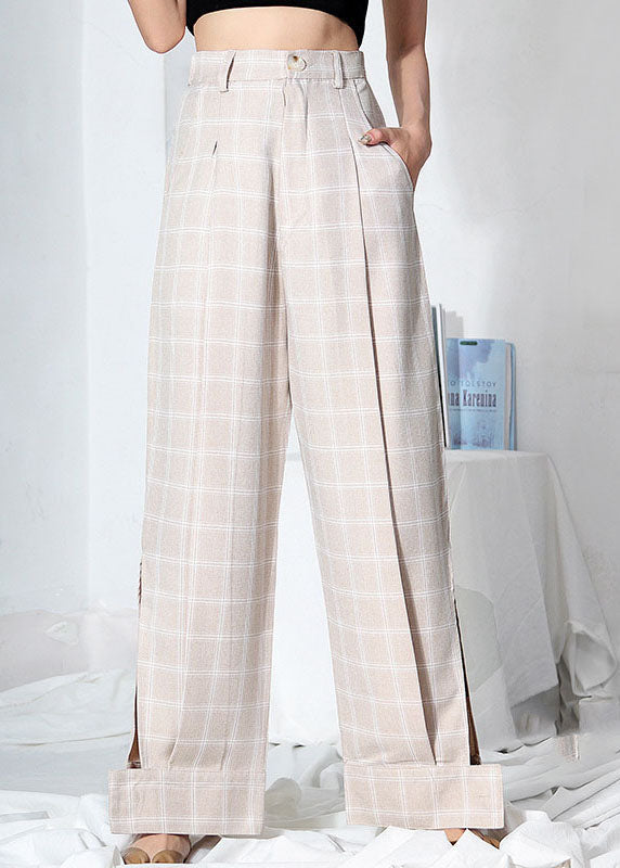 Apricot Plaid Side Open Summer Pants