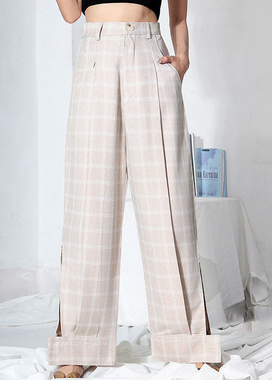 Apricot Plaid Side Open Summer Pants