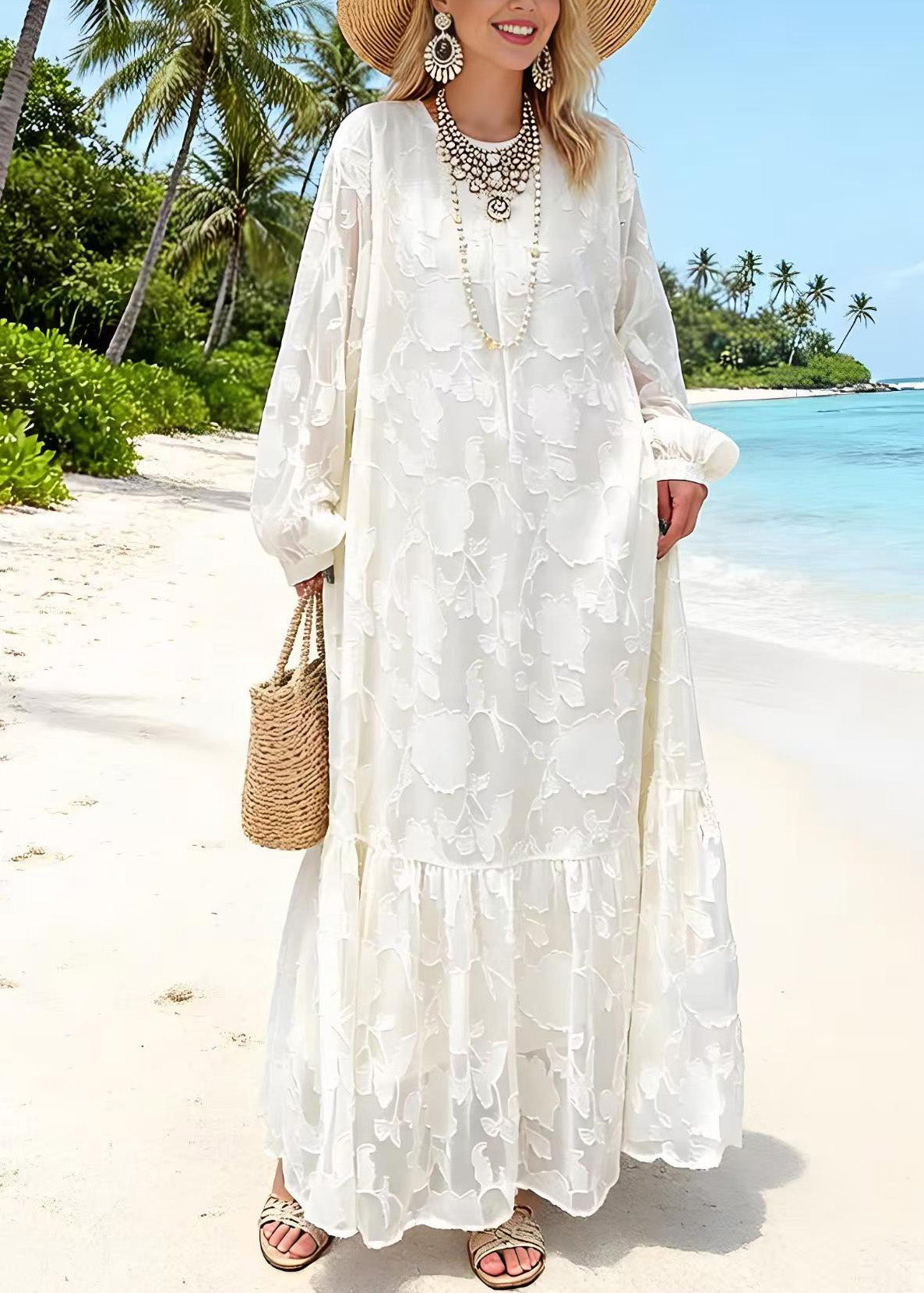 White O Neck Embroidered Lace Dresses Spring
