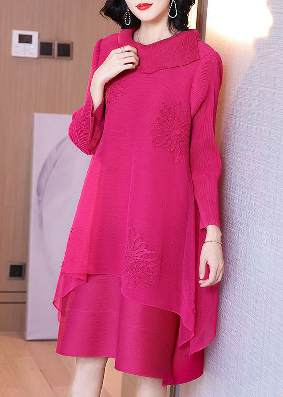 Rose Turtleneck Zircon Patchwork Tulle Dresses Spring