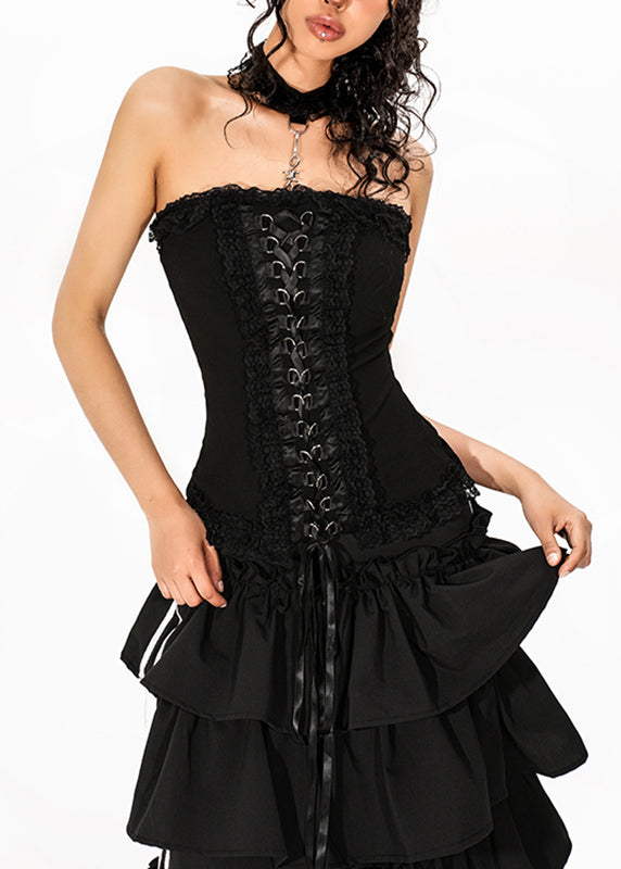 French Black Tie Waist Top Sleeveless