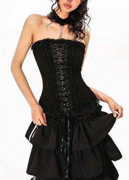 French Black Tie Waist Top Sleeveless