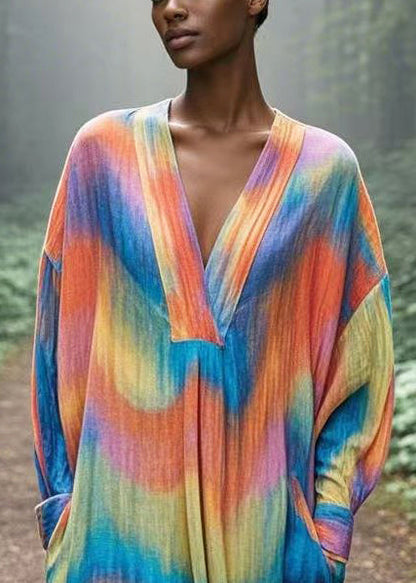 Rainbow Oversized Tie Dye Cotton Robe Dresses Spring