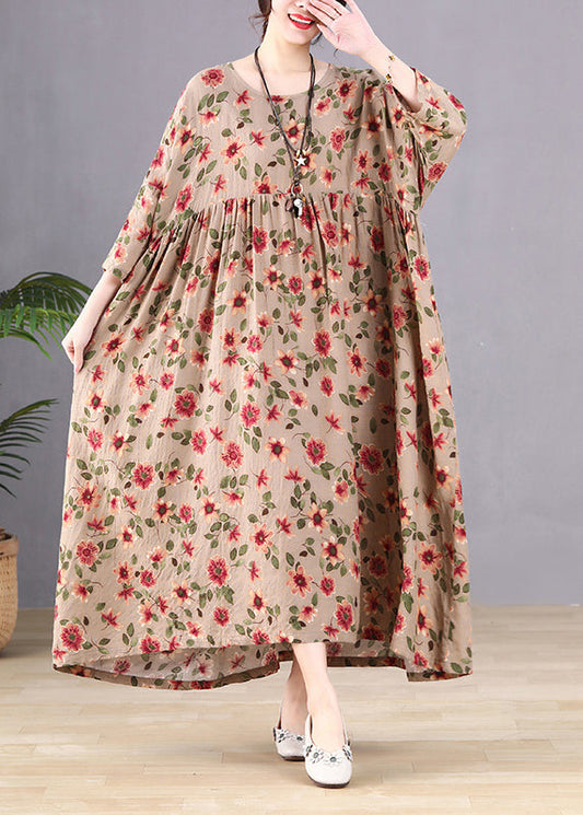 Green Patchwork Print Maxi Dress Long Sleeve