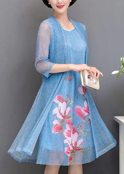 New Grey O Neck Print Tulle Two Piece Set Spring