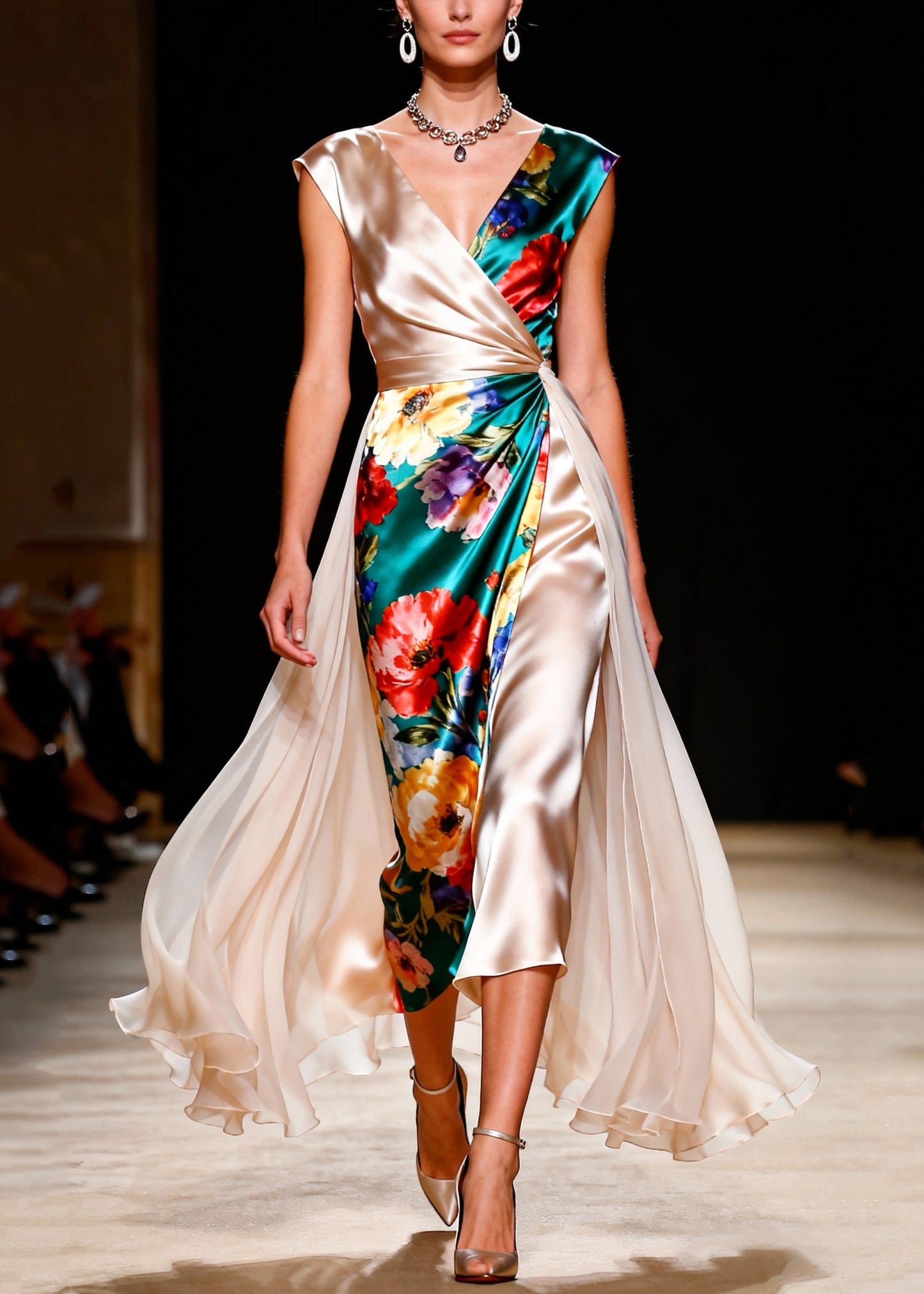 Colorblock Asymmetrical Patchwork Silk Party Dress Summer