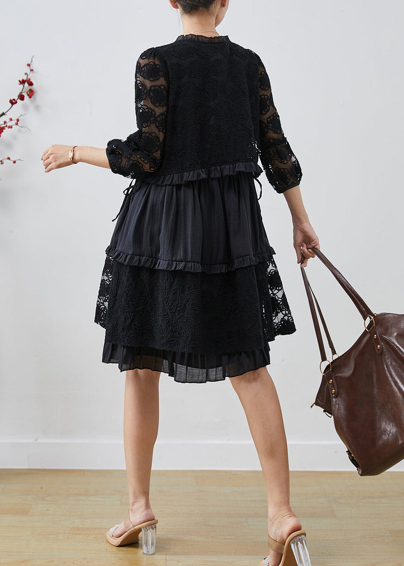 Unique Black Embroidered Tulle Mid Dresses Summer
