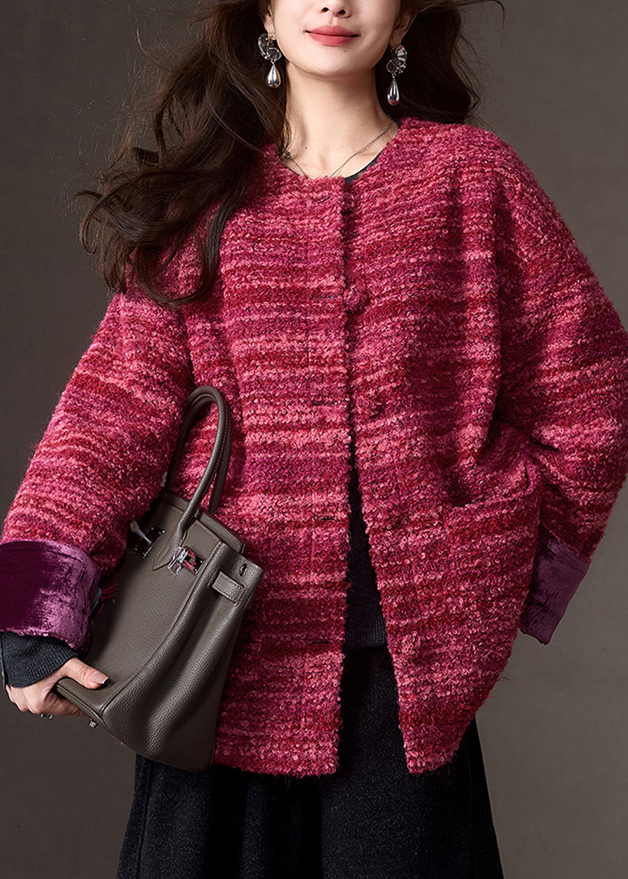 Red Patchwork Button Cashmere Down Coats Winter