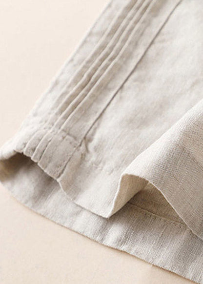 Linen Colour Ruffled Elastic Waist Draping Linen Wide Leg Pants Summer