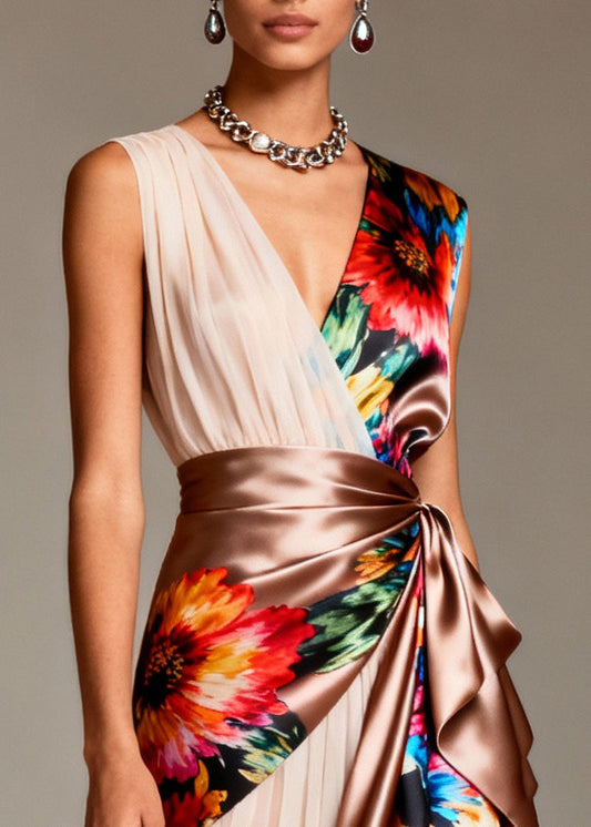 Asymmetrical Patchwork Tulle Silk Party Dresses Sleeveless