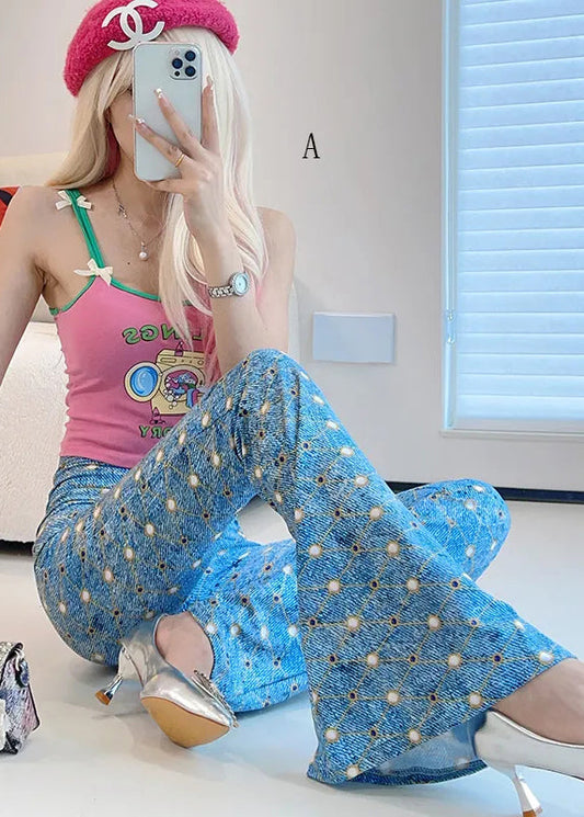 Stylish Slim Fit Print High Waist Flared Trousers Fall