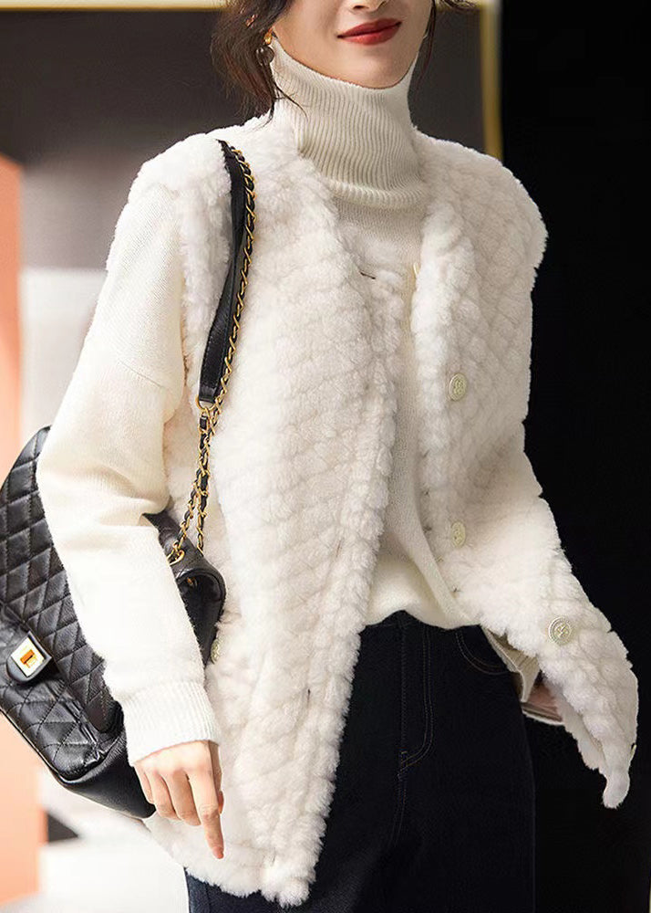 Black O Neck Button Patchwork Wool Vest Sleeveless