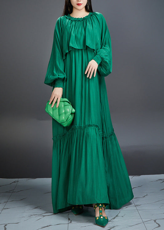 And Noble Emerald Ruffled Maxi Dress Lantern Sleeve