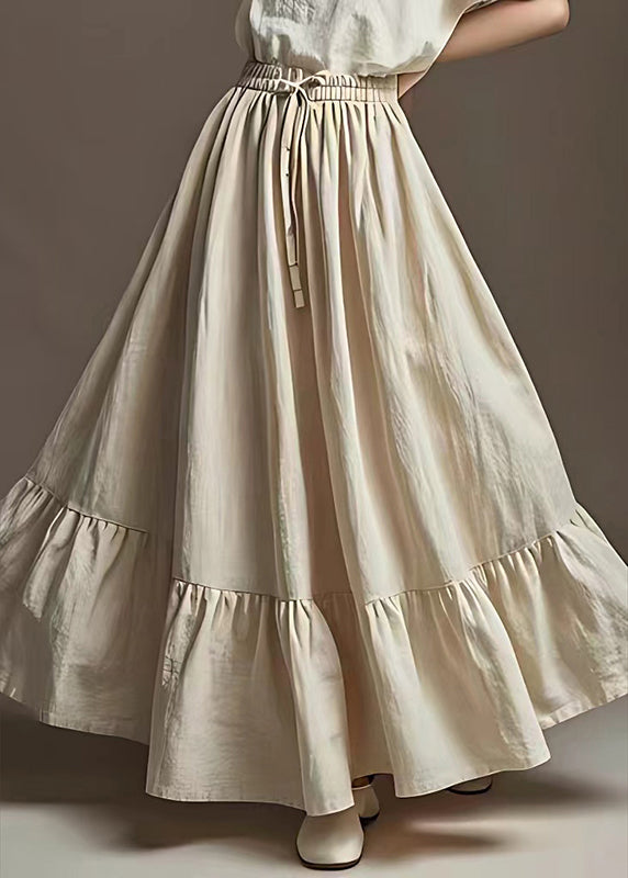 White Elastic Waist Exra Large Hem Linen Skirt Summer