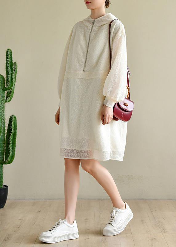 Beige Zippered Chiffon Summer Work Dress
