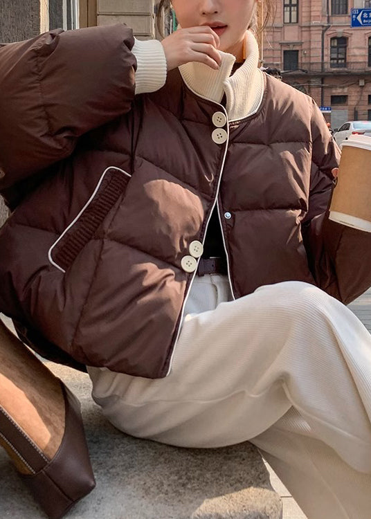 Coffee Stand Collar False Two Pieces Fine Cotton Filled Short Winter Coats