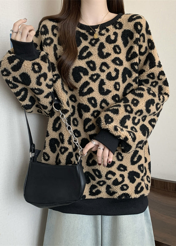 Diy Brown Oversized Leopard Faux Fur Sweatshirt Winter