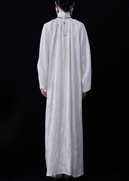 White Zippered Wear on Both Sides Linen Maxi Dresses Fall