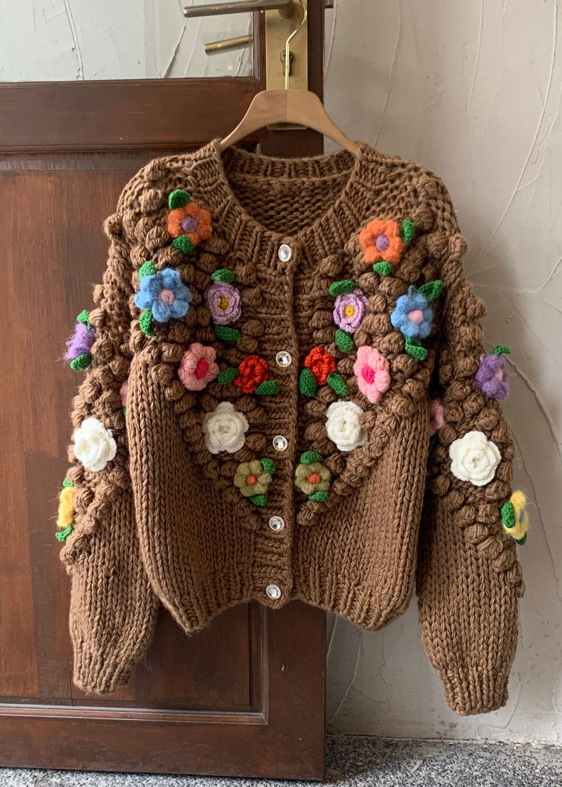 Brown Button Cozy Patchwork Cotton Knit Coats Winter