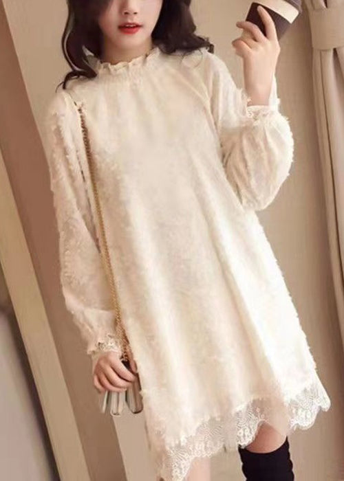 Black Ruffled Hollow Out Lace Mid Dress Spring
