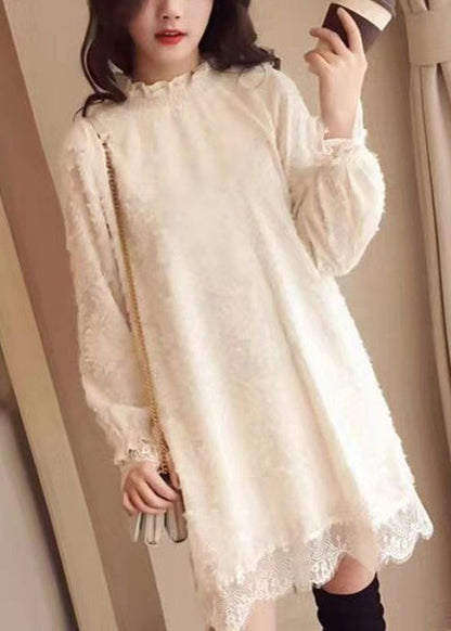 Black Ruffled Hollow Out Lace Mid Dress Spring