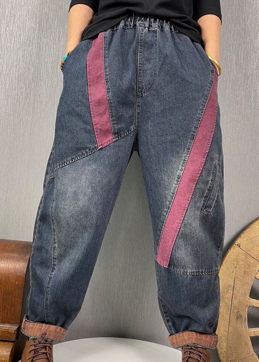 Diy Blue High Waist Patchwork Denim Pants Spring