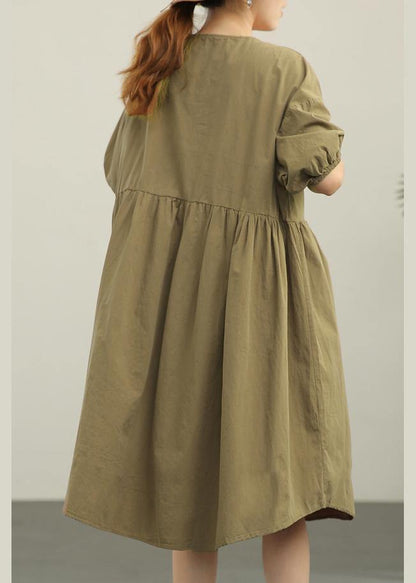 Classy Green Cotton Patchwork Summer Robe Dresses