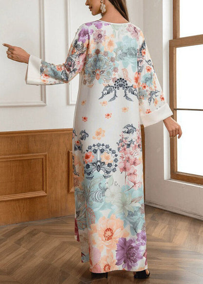 O-neck Print Zircon Maxi Dresses Fall