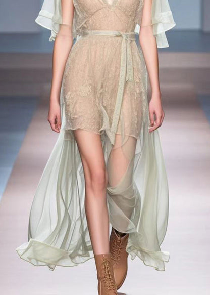 Apricot Low High Design Silm Fit Silk Dress Summer