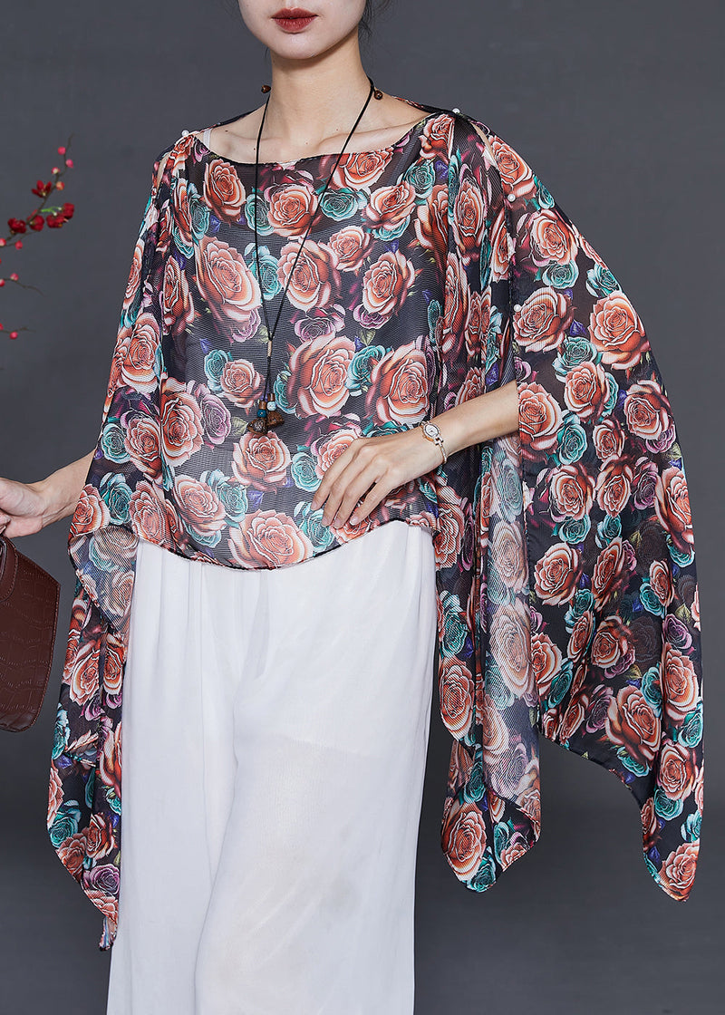 Black Asymmetrical Print Chiffon Long Smock Summer
