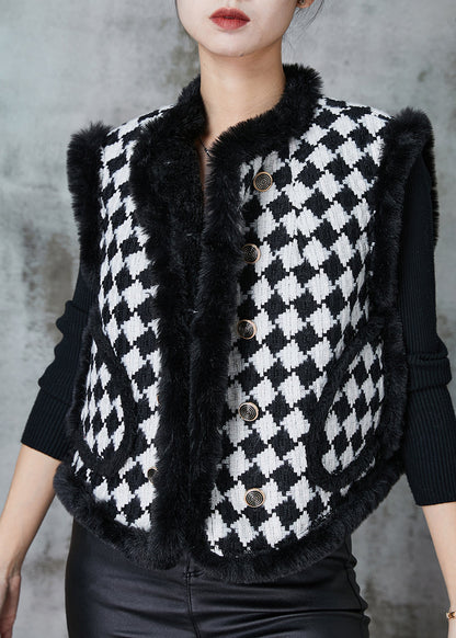 Black Plaid Warm Fleece Vests Spring