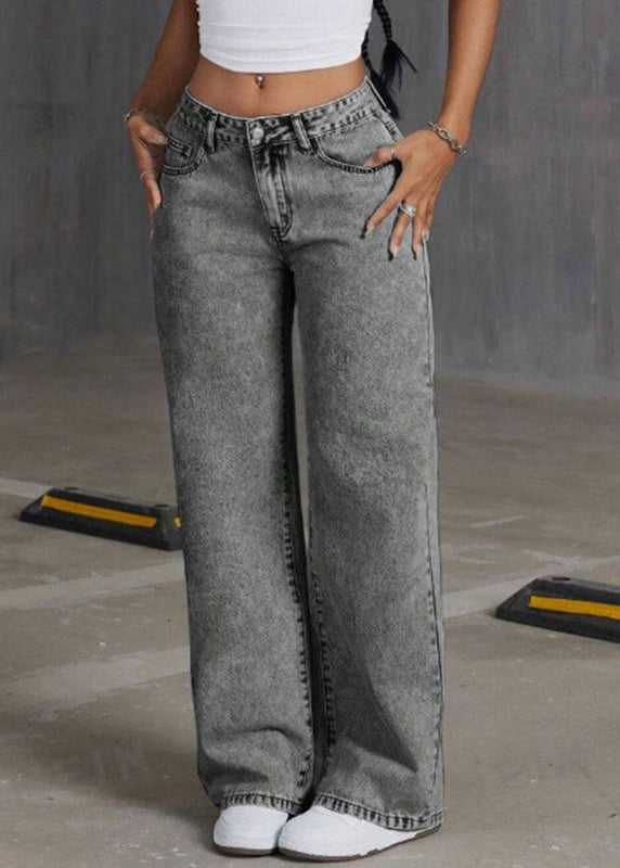 Grey High Waist Wide Leg Denim Pant